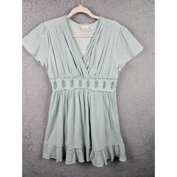 Altar'd State Dress Womens L Green Cottagecore A-Line Ruffles Peek A Boo Trim - Picture 1 of 16